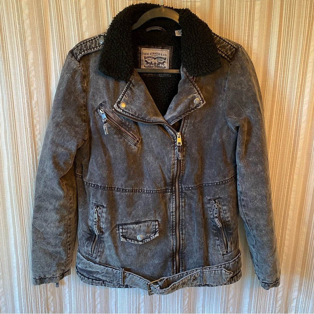 Levi's Women's Black Washed Sherpa-Lined Moto Jacket
